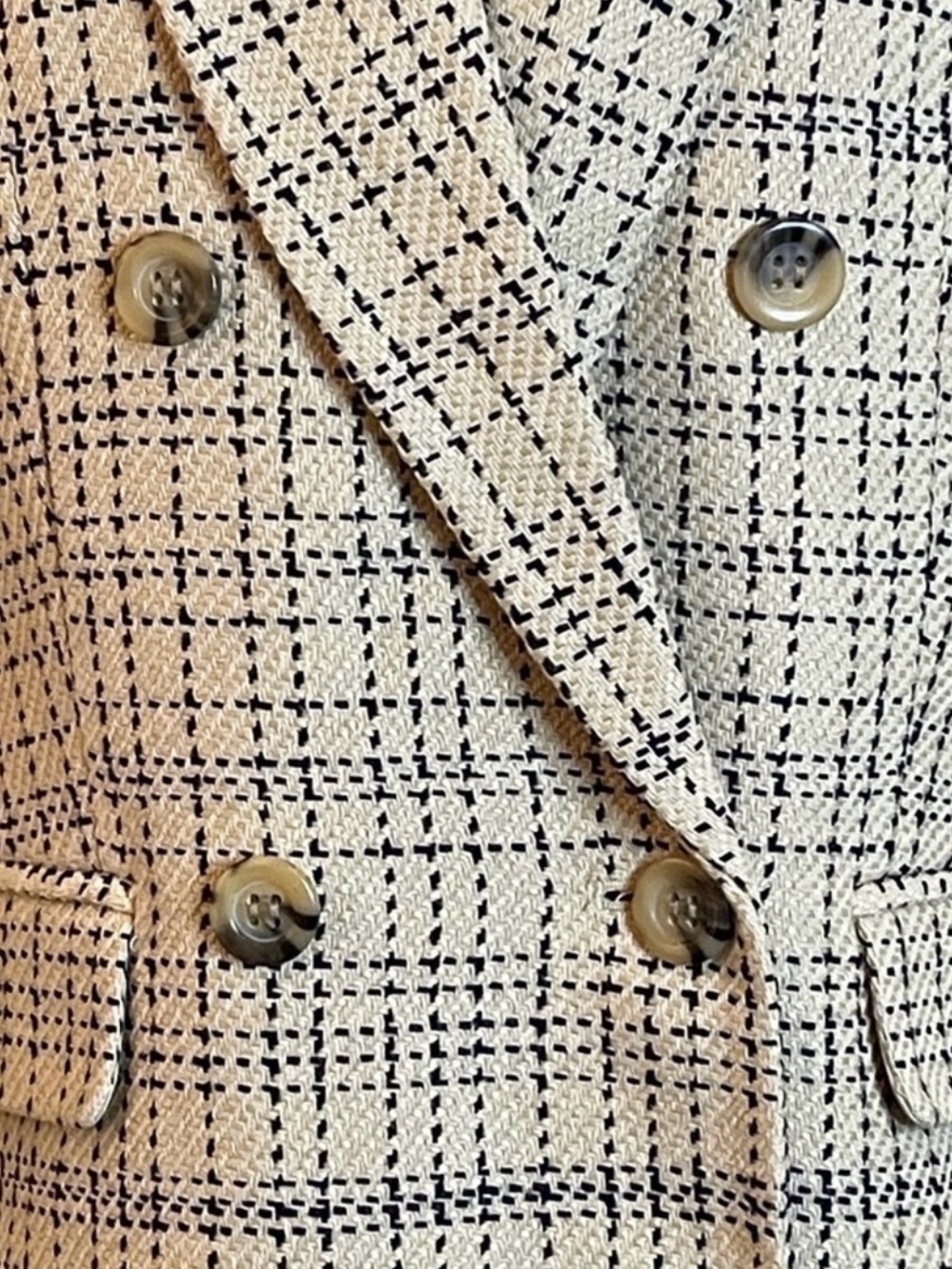 Ann Taylor Cream Plaid Double-Breasted Blazer